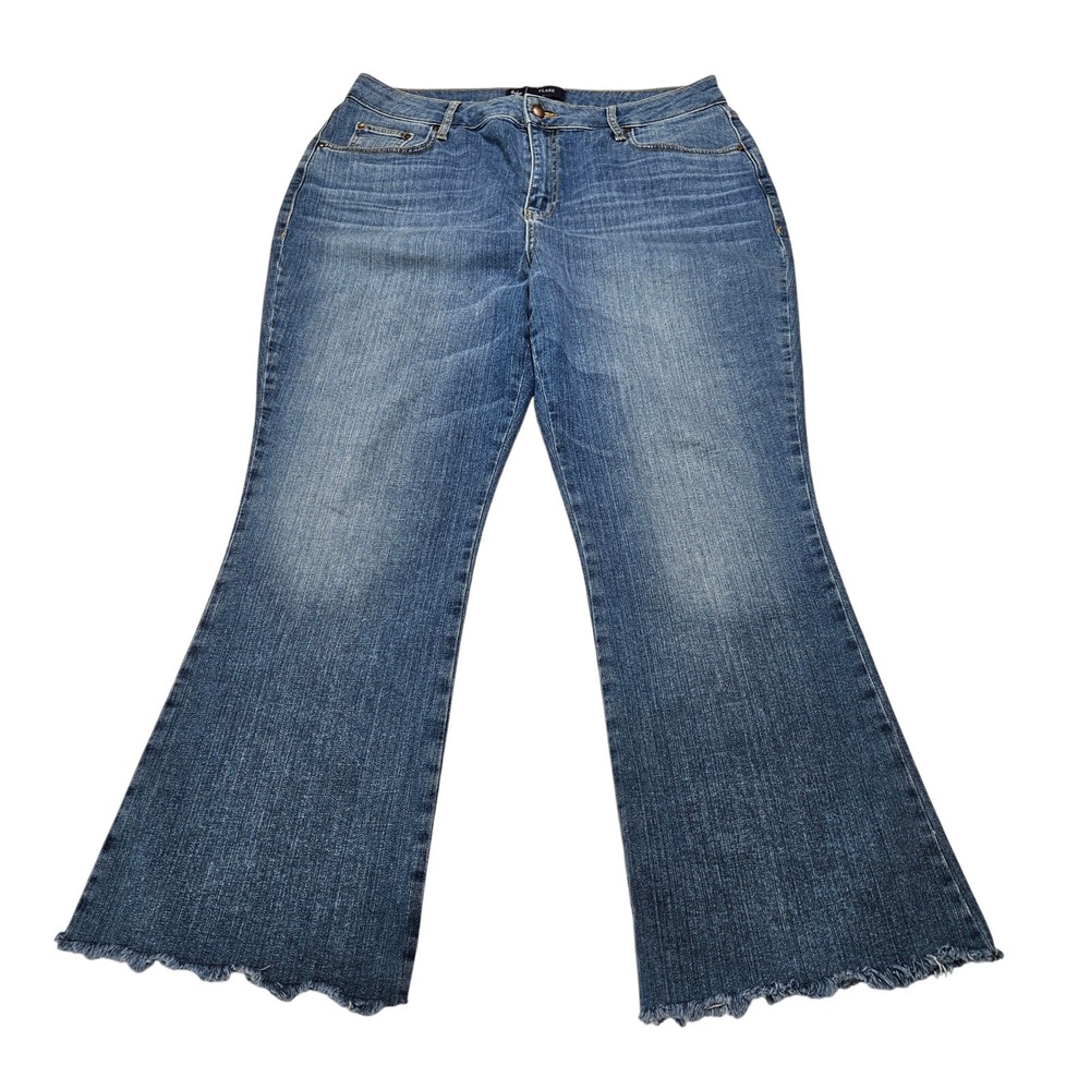 Boden Denim Flare Jeans Frayed Hem High Rise Blue Wash Go‎ by Measurements